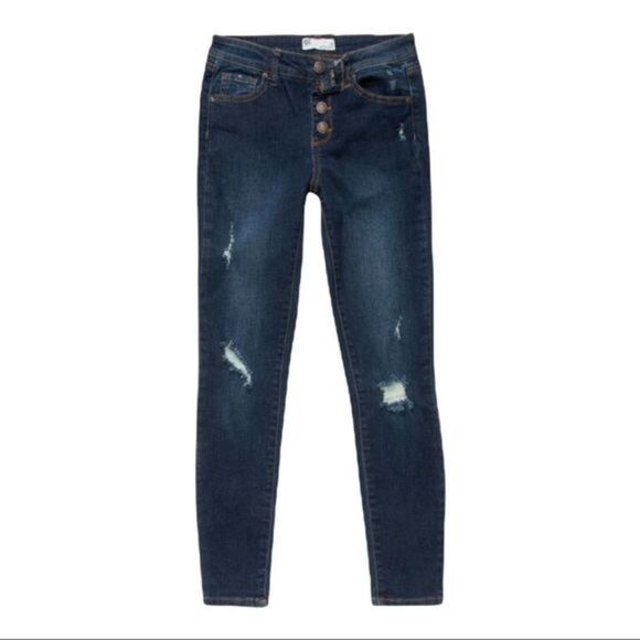 RSQ Mid Rise Skinny Exposed Button Ripped Dark Wash Jeans Size 10 - Picture 12 of 12